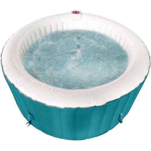  Aleko 210 Gallon Water Capacity 4 Person Round Inflatable High Powered Bubble Jetted Hot Tub Spa with Fitted Cover 3 Filter Cartridges, Light Blue and White HTIR4GRW