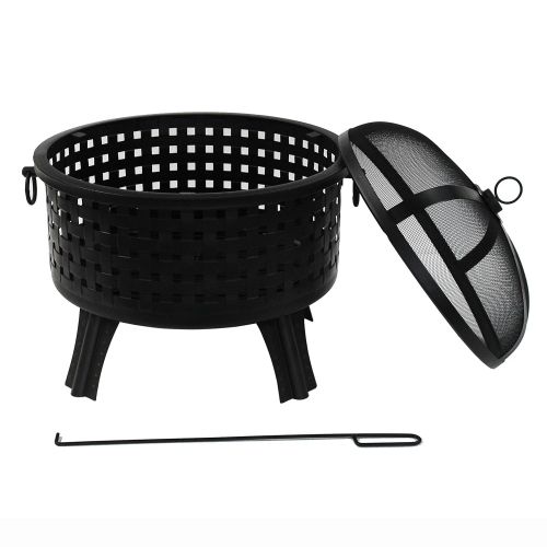  ALEKO FP002 Steel Cross Weave Backyard Patio Fire Pit Bowl with Log Grate and Poker 25 Inches Black