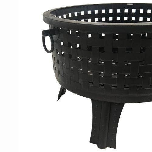  ALEKO FP002 Steel Cross Weave Backyard Patio Fire Pit Bowl with Log Grate and Poker 25 Inches Black