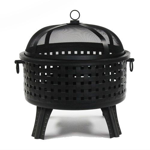  ALEKO FP002 Steel Cross Weave Backyard Patio Fire Pit Bowl with Log Grate and Poker 25 Inches Black