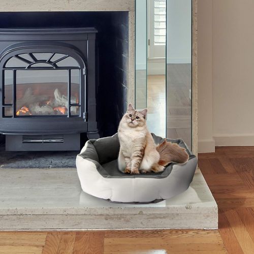  ALEKO PHBED17S Electric Thermo-Pad Heated Pet Bed for Dogs and Cats 19 x 19 x 7 Inches Gray and White