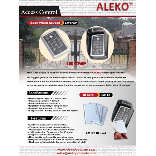  ALEKO LM174P 1224V DC Universal Touch Panel Wired Keypad Code or ID Card Access