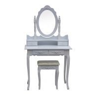 ALEKO DST02WH Floral Accented Bedroom Vanity Dressing Make-Up Table and Stool Set with Mirror and 4 Drawers White