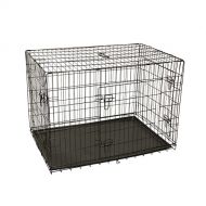 ALEKO SDC-3D-48B-DIV Three Door Folding Suitcase Dog Cat Crate Cage Kennel with ABS Tray and Divider 48 x 30 x 32 Inches Black