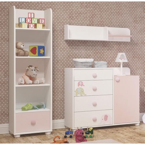  ALFEMO Bony Baby Wall Shelf, Nursery Room Wall Module, White and Pink