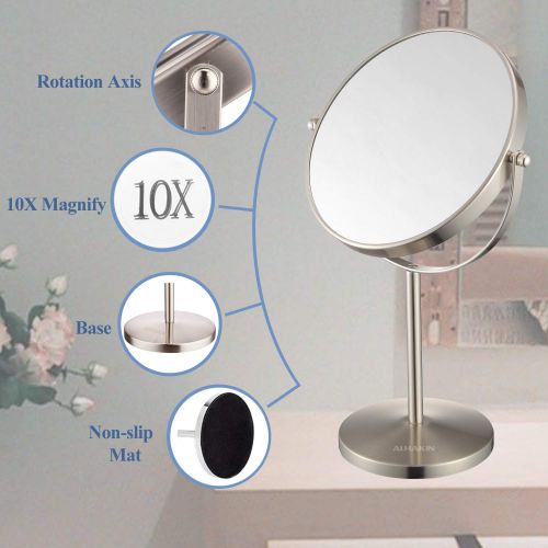  Vanity Makeup Mirror - 8 Tabletop Mirror 10x Magnifying Two-Sided Swivel Cosmetic Mirror Nickel Finished ALHAKIN