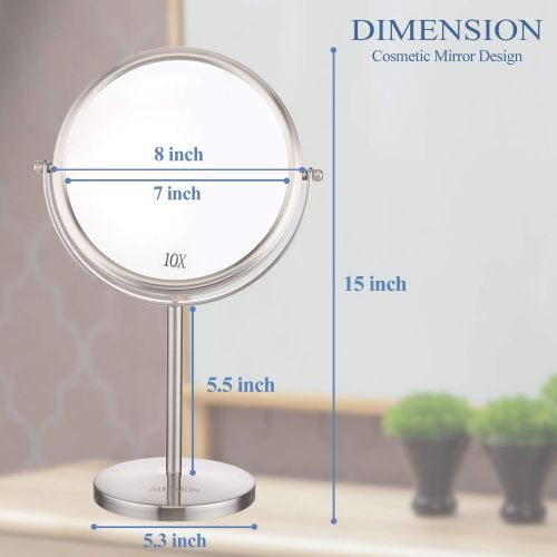  Vanity Makeup Mirror - 8 Tabletop Mirror 10x Magnifying Two-Sided Swivel Cosmetic Mirror Nickel Finished ALHAKIN