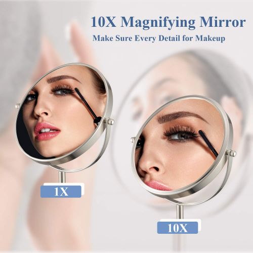  Vanity Makeup Mirror - 8 Tabletop Mirror 10x Magnifying Two-Sided Swivel Cosmetic Mirror Nickel Finished ALHAKIN
