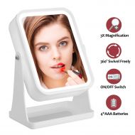 ALHAKIN Lighted Makeup Mirror - 6 LED Vanity Mirror 1x/3x Magnification Two-Sided Cosmetic Table Mirror With Storage Base