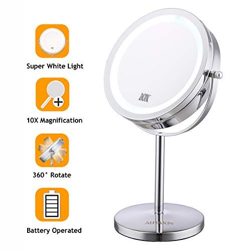  ALHAKIN Lighted Makeup Mirror - 7 LED Vanity Mirror 10X Magnifying Double Sided Swivel Cosmetic Mirror Chrome Finish