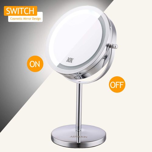  ALHAKIN Lighted Makeup Mirror - 7 LED Vanity Mirror 10X Magnifying Double Sided Swivel Cosmetic Mirror Chrome Finish