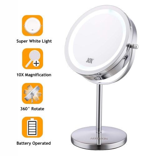  ALHAKIN Lighted Makeup Mirror - 7 LED Vanity Mirror 10X Magnifying Double Sided Swivel Cosmetic Mirror Chrome Finish