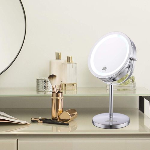  ALHAKIN Lighted Makeup Mirror - 7 LED Vanity Mirror 10X Magnifying Double Sided Swivel Cosmetic Mirror Chrome Finish