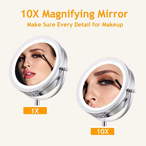  ALHAKIN Lighted Makeup Mirror - 7 LED Vanity Mirror 10X Magnifying Double Sided Swivel Cosmetic Mirror Chrome Finish