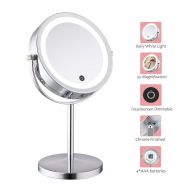 Lighted Makeup Mirror - 7 LED Vanity Mirror 1X/5X Magnifying Touch Screen Dimmable Double Sided Mirror Polished Chrome ALHAKIN