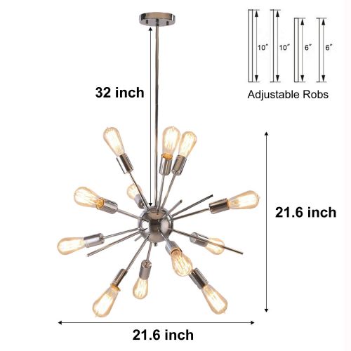  ALHAKIN Modern Sputnik Chandelier 12 Lights Pendant Lighting Polish Chrome Hanging Vintage Ceiling Light Fixture [UL Listed]