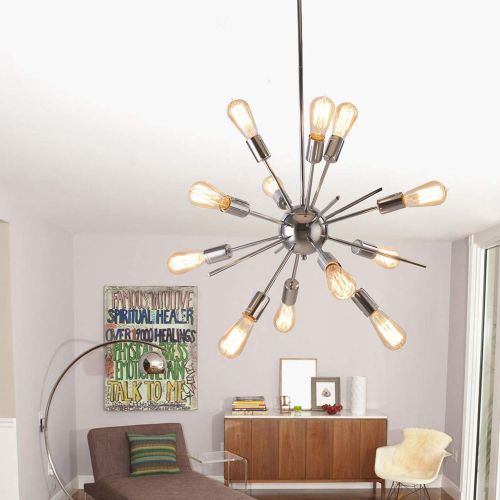  ALHAKIN Modern Sputnik Chandelier 12 Lights Pendant Lighting Polish Chrome Hanging Vintage Ceiling Light Fixture [UL Listed]