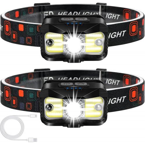  Headlamp Rechargeable, ALIPRET 1100 Lumen Super Bright Motion Sensor Head Lamp flashlight, 2-PACK Waterproof LED Headlight with White Red Light, 8 Modes Head Lights for Camping Cyc