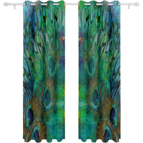  ALIREA Abstract Peacock Blue Background Blackout Curtains Darkening Thermal Insulated Polyester Grommet Top Blind Curtain for Bedroom, Living Room,2 Panel (55W x 84L Inch)