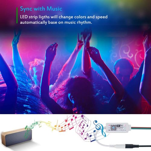  ALITOVE WiFi Smart RGB LED Strip Lights with App, Compatible with Alexa Google Home, 16.4ft 150 LEDs Addressable Dream Color Music Sync Voice Control LED Strip with WiFi Controller