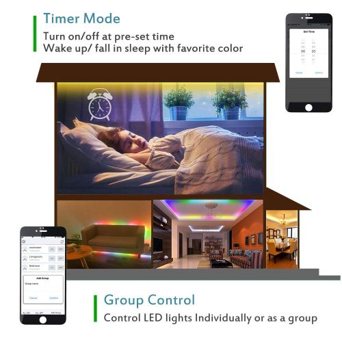  ALITOVE WiFi Smart RGB LED Strip Lights with App, Compatible with Alexa Google Home, 16.4ft 150 LEDs Addressable Dream Color Music Sync Voice Control LED Strip with WiFi Controller
