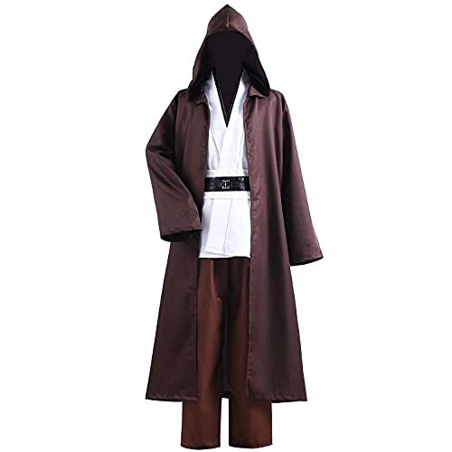  할로윈 용품ALIZIWAY Adult Jedi Costume Outfit Hooded Tunic Robe Cloak Set for Halloween Cosplay