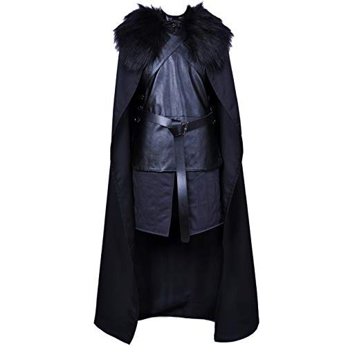  할로윈 용품ALIZIWAY Jon Snow Cosplay Costume with Coat Black Cape Cloak Halloween Knights Watch Outfit for Men