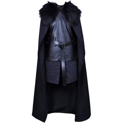  할로윈 용품ALIZIWAY Jon Snow Cosplay Costume with Coat Black Cape Cloak Halloween Knights Watch Outfit for Men