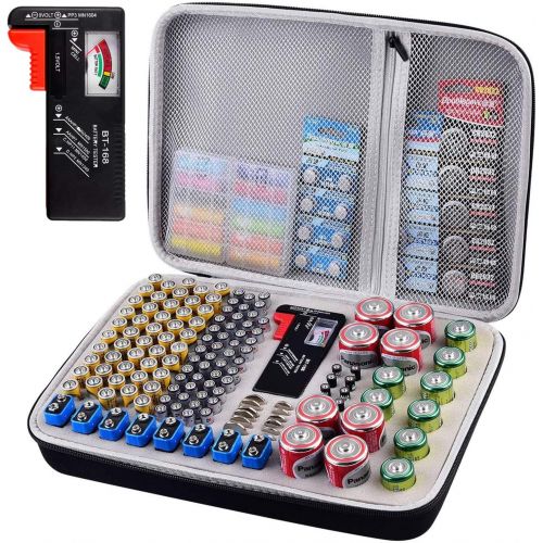  [아마존베스트]ALKOO Battery Organizer Holder- Batteries Storage Containers Box Case with Tester Checker BT-168. Garage Organization Holds 225 Batteries AA AAA C D Cell 9V 3V Lithium LR44 CR2 CR1632