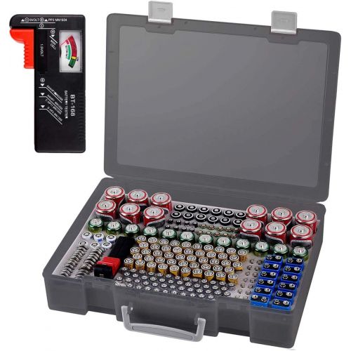  [아마존베스트]ALKOO Battery Organizer Holder- Batteries Storage Containers Box Case with Tester Checker BT-168. Garage Organization Holds 225 Batteries AA AAA C D Cell 9V 3V Lithium LR44 CR2 CR1632 CR