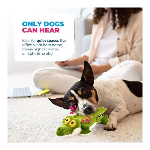  ALL FOR PAWS Ultrasonic Silent Squeaker Dog Toy, Quiet Puppy Toy Comfort Plush Toy Dog Cuddle Toys, Squeakerless Dog Toy with Cute Animal Designs, Ideal for Home and Office