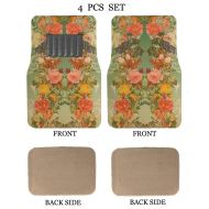 ALLBrand Universal Fit Front/Rear 4-Piece Full Set Sublimation Print Custom Design Carpet Car SUV Truck Floor Mats (Flower/Beige)