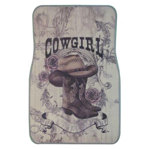  ALLBrand Universal Fit Front/Rear 4-Piece Full Set Sublimation Western Print Custom Design Carpet Car SUV Truck Floor Mats (Cow Girl/Gray)