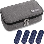 ALLCAMP Insulin Cooler Travel Case Diabetic Medication Cooler with 4 Ice Pack - Medical Cooler Bag Portable and Reusable Grey (9X 4.72x 3.14 inches)