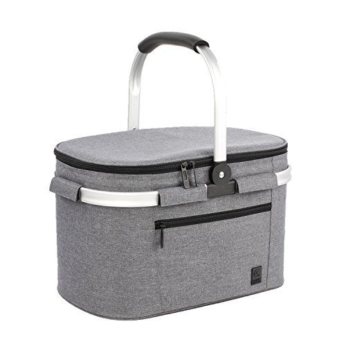  ALLCAMP OUTDOOR GEAR ALLCAMP Large Size Picnic Basket Cooler portable Collapsible 22L Insulated Cooler Bag with Sewn in Frame (Gray)