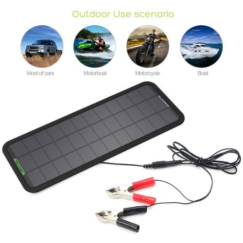  ALLPOWERS 18V 12V 10W Portable Solar Panel Battery Charger Maintainer Bundle with Cigarette Lighter Plug, Alligator Clip for Automobile Motorcycle Tractor Boat RV Batteries