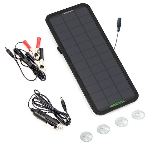  ALLPOWERS 18V 12V 10W Portable Solar Panel Battery Charger Maintainer Bundle with Cigarette Lighter Plug, Alligator Clip for Automobile Motorcycle Tractor Boat RV Batteries