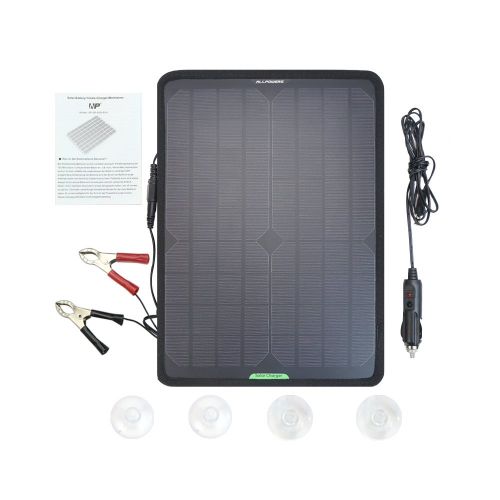  ALLPOWERS 18V 12V 10W Portable Solar Panel Battery Charger Maintainer Bundle with Cigarette Lighter Plug, Alligator Clip for Automobile Motorcycle Tractor Boat RV Batteries