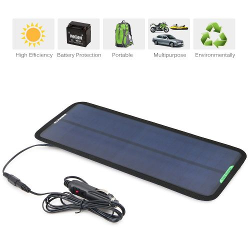  ALLPOWERS 18V 12V 10W Portable Solar Panel Battery Charger Maintainer Bundle with Cigarette Lighter Plug, Alligator Clip for Automobile Motorcycle Tractor Boat RV Batteries