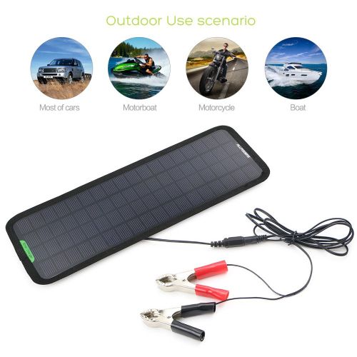  ALLPOWERS 18V 12V 10W Portable Solar Panel Battery Charger Maintainer Bundle with Cigarette Lighter Plug, Alligator Clip for Automobile Motorcycle Tractor Boat RV Batteries