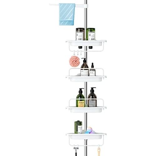  ALLZONE Constant Tension Corner Shower Caddy, Stainless Steel Pole, Rustproof, Strong and Sturdy, White, 56-114 Inches