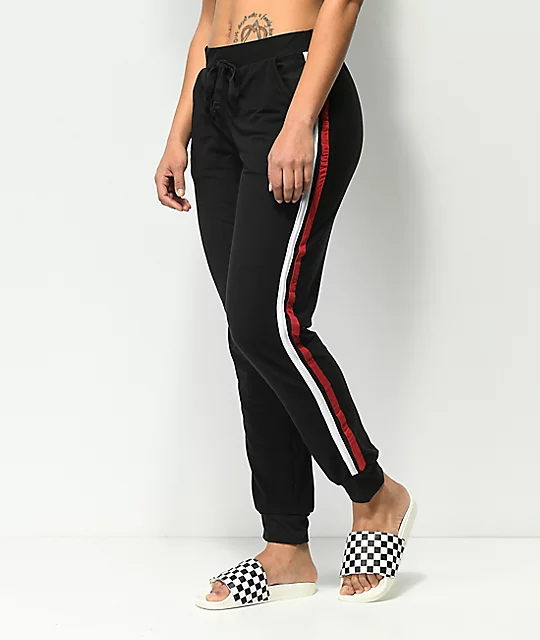 ALMOST FAMOUS Almost Famous Black & Red Stripe Peached Jogger Pants