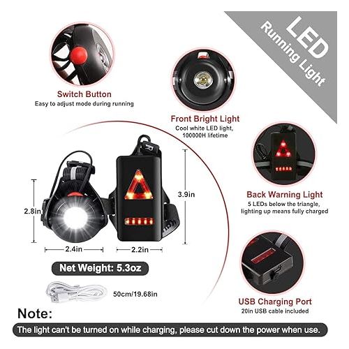  Outdoor Night Running Lights LED Chest Light Back Warning Light with Rechargeable Battery for Camping Hiking Running Jogging Outdoor Adventure (90° Adjustable Beam)