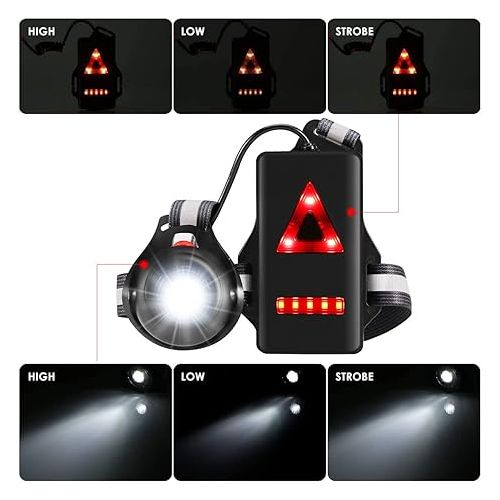  Outdoor Night Running Lights LED Chest Light Back Warning Light with Rechargeable Battery for Camping Hiking Running Jogging Outdoor Adventure (90° Adjustable Beam)