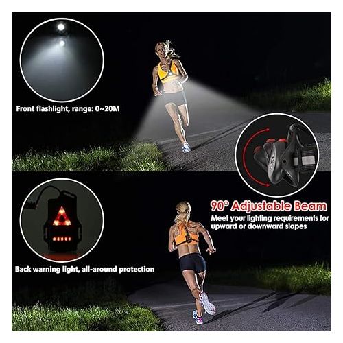  Outdoor Night Running Lights LED Chest Light Back Warning Light with Rechargeable Battery for Camping Hiking Running Jogging Outdoor Adventure (90° Adjustable Beam)