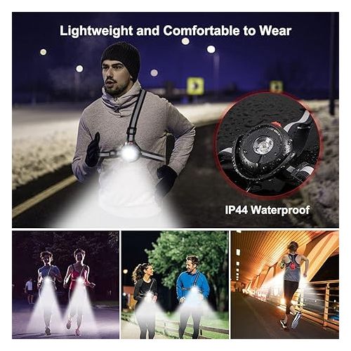  Outdoor Night Running Lights LED Chest Light Back Warning Light with Rechargeable Battery for Camping Hiking Running Jogging Outdoor Adventure (90° Adjustable Beam)