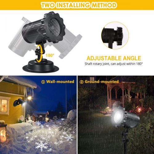  Christmas Snowflake Projector Lights, ALOVECO Rotating LED Snowfall Projection Lamp with Remote Control, Outdoor Waterproof Sparkling Landscape Decorative Lighting for Holiday Hall