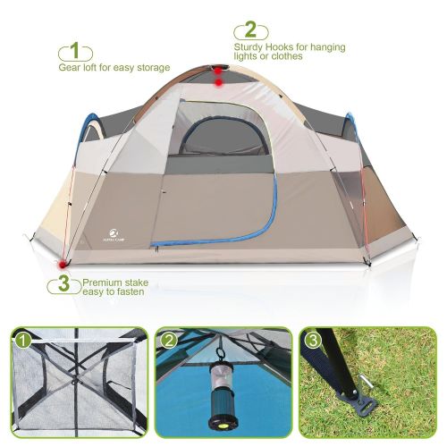  ALPHA CAMP Dome Family Camping Tent 6 Person - Orange 14 x 10