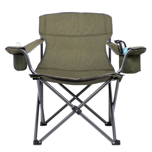  ALPHA Internets Best XL Padded Camping Folding Chair - Cooler Bag - Outdoor - Sports - Insulated Cup Holder - Heavy Duty - Carrying Case - Beach - Extra Wide - Quad