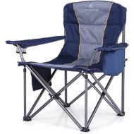 ALPHA CAMP Oversized Camping Folding Chair Heavy Duty with Cooler Bag Support 450 LBS Steel Frame Collapsible Padded Arm Quad Lumbar Back Chair Portable for Lawn Outdoor,Blue,1PC